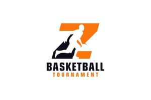 Letter Z with Basketball Logo Design. Vector Design Template Elements for Sport Team or Corporate Identity.