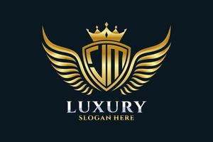 Luxury royal wing Letter JM crest Gold color Logo vector, Victory logo, crest logo, wing logo, vector logo template.