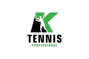 Letter K with Tennis player silhouette Logo Design. Vector Design Template Elements for Sport Team or Corporate Identity.