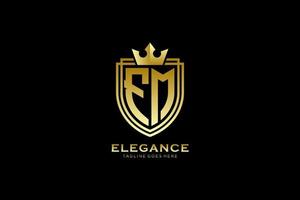 initial FM elegant luxury monogram logo or badge template with scrolls and royal crown - perfect for luxurious branding projects vector