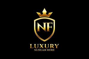 initial NF elegant luxury monogram logo or badge template with scrolls and royal crown - perfect for luxurious branding projects vector