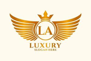 Luxury royal wing Letter LA crest Gold color Logo vector, Victory logo, crest logo, wing logo, vector logo template.