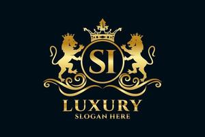 Initial SI Letter Lion Royal Luxury Logo template in vector art for luxurious branding projects and other vector illustration.