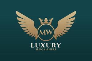 Luxury royal wing Letter MW crest Gold color Logo vector, Victory logo, crest logo, wing logo, vector logo template.