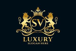 Initial SV Letter Lion Royal Luxury Logo template in vector art for luxurious branding projects and other vector illustration.