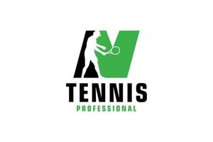 Letter N with Tennis player silhouette Logo Design. Vector Design Template Elements for Sport Team or Corporate Identity.