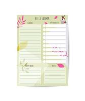 Daily Planner Template Organizer and Schedule with place for Notes Goals and To Do List Template design vector