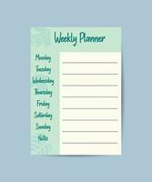 Floral weekly planner template with lettering branches and decorative elements. vector