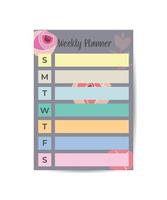 Weekly planner template. To do list for weekdays on different color design template vector