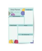 Daily plan vector template. A simple printable to-do list. Flat vector illustration