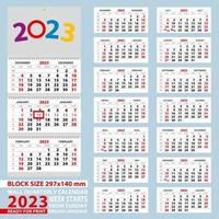 Wall calendar 2023, week start from Sunday. For A4 size. vector