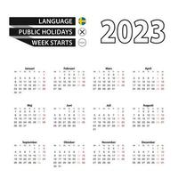 calendario 2023 en idioma sueco, la semana comienza el lunes. vector