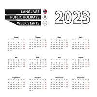Calendar 2023 in Norwegian language, week starts on Monday. vector