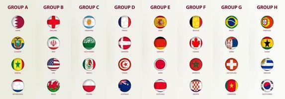 juego de banderas del torneo de fútbol 2022, banderas al estilo de una pelota de fútbol. vector
