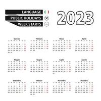 Calendar 2023 in Italian language, week starts on Monday. vector