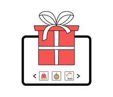 concepto de compras en línea de navidad. comprar regalos de navidad en línea usando una ilustración de vector de tableta.