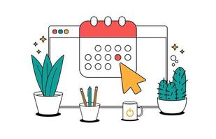 Calendar or agenda on browser window screen vector illustration, line cartoon online organizer app on pc display with event date reminder
