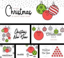 bowling sport christmas card set in trendy line style. Merry Christmas sport flat greeting card. Hang on a thread bowling ball as a xmas ball. Sport Vector illustration collection.