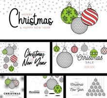 golf sport christmas card set in trendy line style. Merry Christmas sport flat greeting card. Hang on a thread golf ball as a xmas ball. Sport Vector illustration collection.