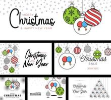 ping pong sport christmas card set in trendy line style. Merry Christmas sport flat greeting card. Hang on a thread ball as a xmas ping pong ball. Sport Vector illustration collection.