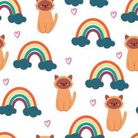 seamless pattern cartoon cat with rainbow vector