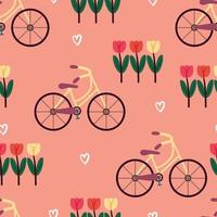 flor y bicicleta de dibujos animados de patrones sin fisuras vector