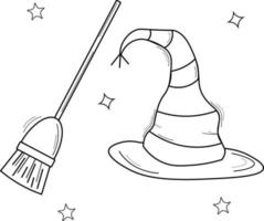 illustration of a hat and broom vector