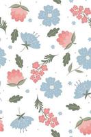 Seamless pattern with spring flowers on a white background. Vector graphics.