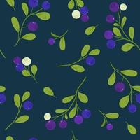 Seamless pattern with blueberry twigs. Vector graphics.