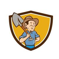 Farmer Shovel Shoulder Crest Cartoon vector