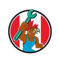 Hawk Mechanic Spanner Canada Flag Cartoon vector