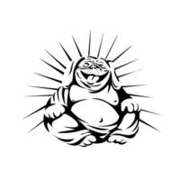 Laughing Bulldog Buddha Sitting Black and White vector