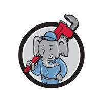 Elephant Plumber Monkey Wrench Circle Cartoon vector