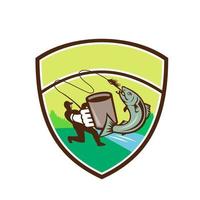 Fly Fisherman Mug Salmon Crest Retro vector