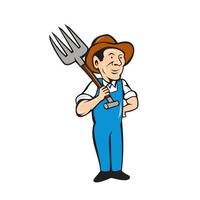 Farmer Pitchfork Shoulder Standing Cartoon vector