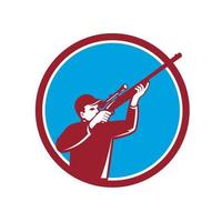 Hunter Shooting Up Rifle Circle Retro vector