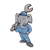 Elephant Mechanic Spanner Standing Cartoon vector