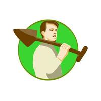 Gardener Shovel On Shoulder Circle Retro vector