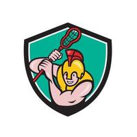 Gladiator Lacrosse Player Stick Crest Cartoon vector