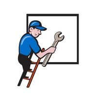 Handyman Climbing Ladder Window Cartoon vector