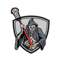 Grim Reaper Lacrosse Player Crosse Stick Retro vector