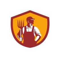 Organic Farmer Pitchfork Crest Retro vector