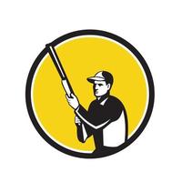 Hunter Holding Shotgun Rifle Circle Retro vector