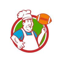 Fat Chef Cook Twirling Football Circle Retro vector