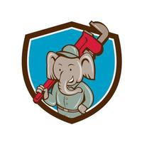 Elephant Plumber Monkey Wrench Crest Cartoon vector