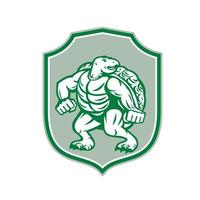 Green Turtle Fighter Mascot Shield Retro vector