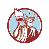 Statue of Liberty Holding Flaming Torch Circle Retro vector