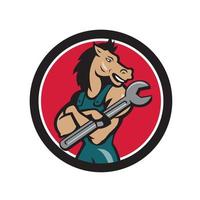 Horse Mechanic Spanner Circle Cartoon vector