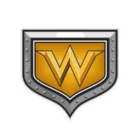 Gold Letter W Shield Retro vector