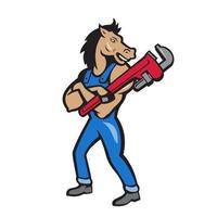 caballo fontanero llave inglesa de pie dibujos animados vector
